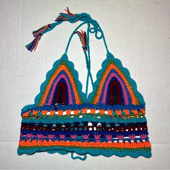 Colorful Crochet Knitted Halter Top - Picture 1 of 8